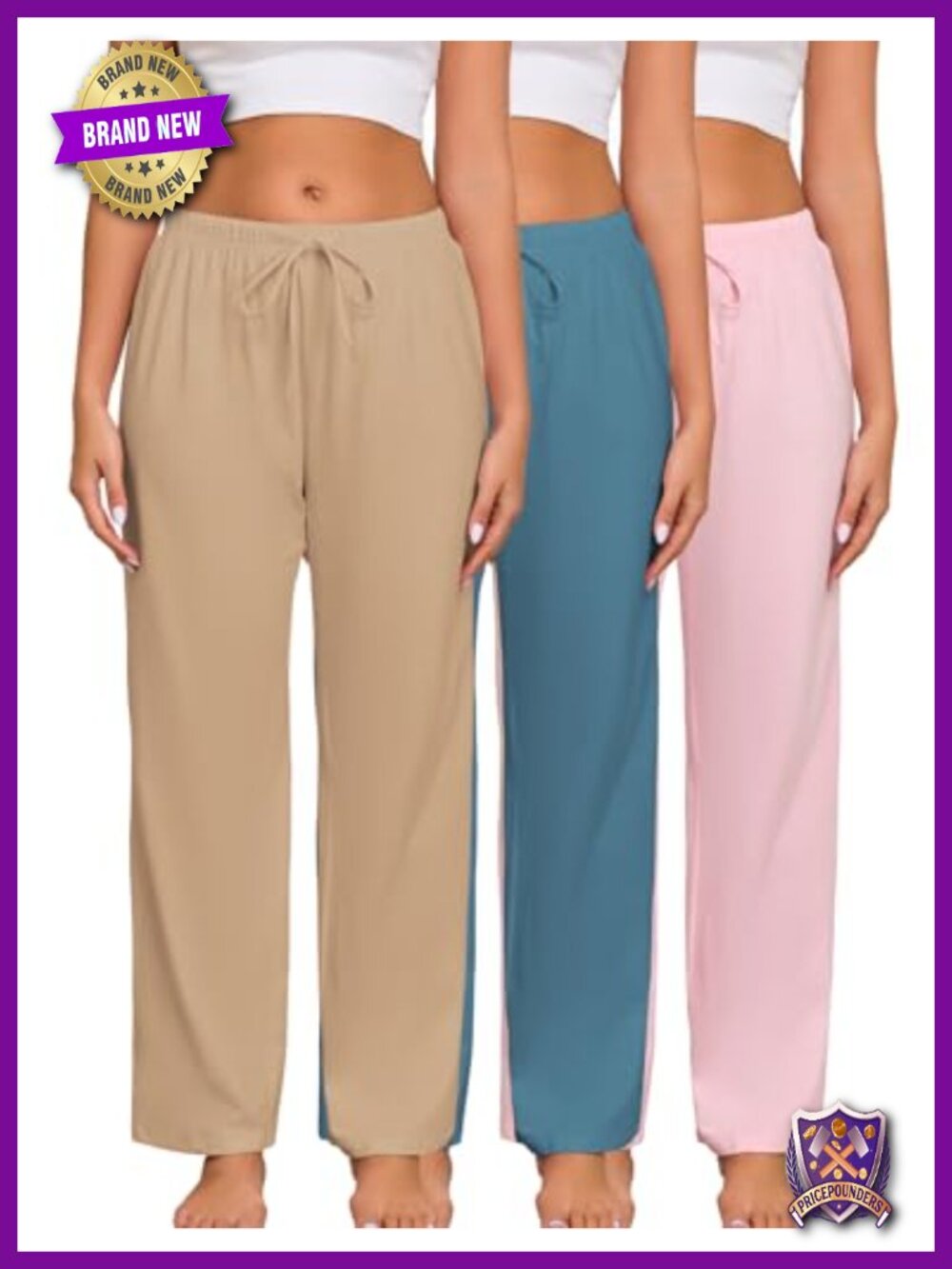 100% Cotton Pajama Bottoms Comfy Soft Lounge Sleep Pants Drawstring 3 Pack